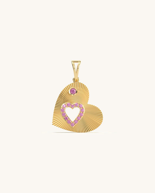 Heart pendant with pink stone in 925 Sterling Silver 18KT Gold Vermeil