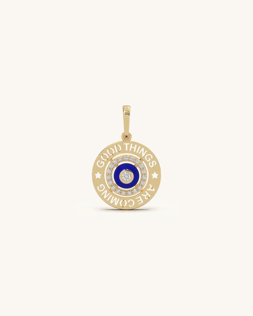 Silver evil eye pendant with blue enamel and diamond in 18KT Gold Vermeil