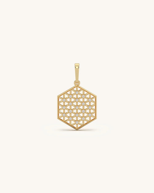 Gold chain with pendant honeycomb lattice in 925 Sterling Silver 18KT Gold Vermeil