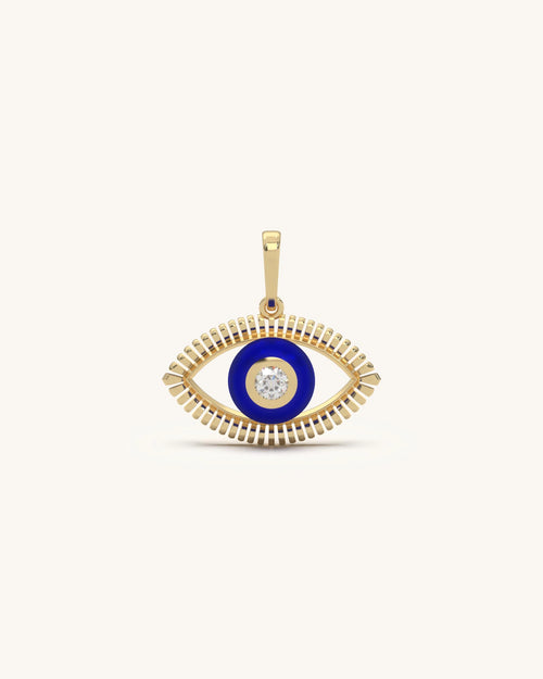 Evil eye pendant with blue enamel and diamond in 18KT Gold Vermeil