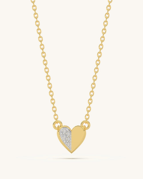 Girl necklaces heart 925 sterling silver 18KT gold vermeil moissanite dual texture design