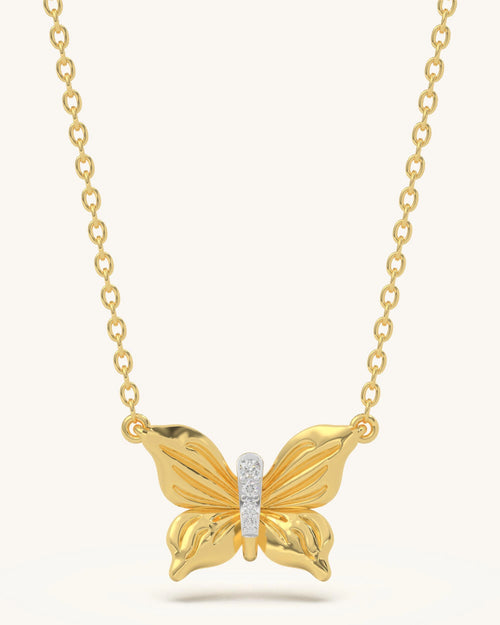 Butterfly necklace 925 sterling silver 18KT gold vermeil moissanite wing design