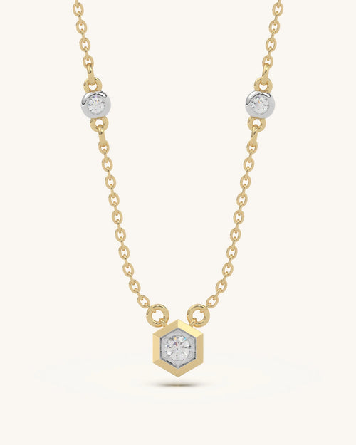 Women’s charm necklace 925 sterling silver 18KT gold vermeil hexagon moissanite design
