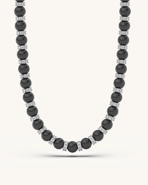 Black diamond necklace 925 silver 18KT gold vermeil black onyx bead design
