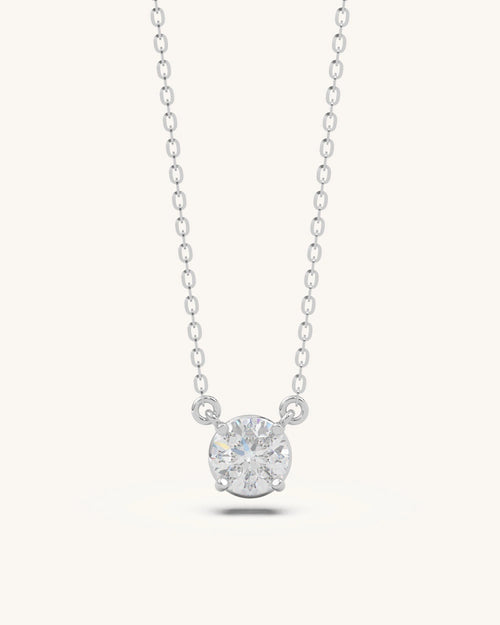 Diamond solitaire necklace 925 sterling silver classic round design