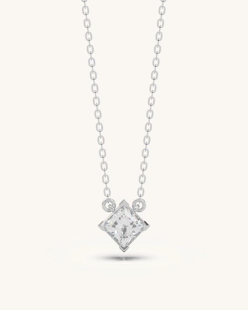Silver necklace for women 925 sterling silver 18KT gold vermeil princess cut design