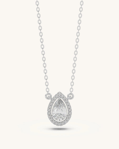 Silver pearl necklace 925 sterling silver pear shape halo design