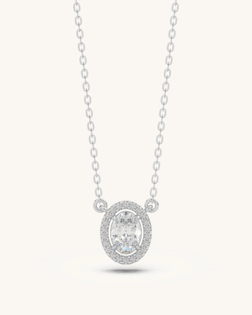 Silver diamond necklace 925 sterling silver oval halo design