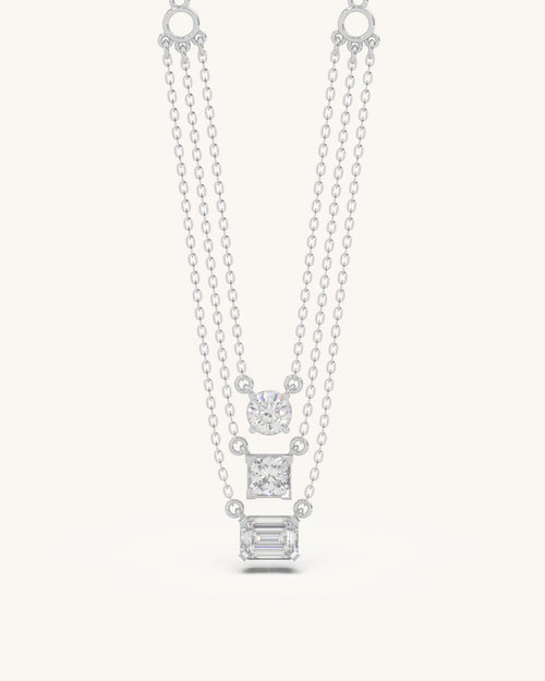 Multi layer necklace 925 sterling silver mixed cut stone design