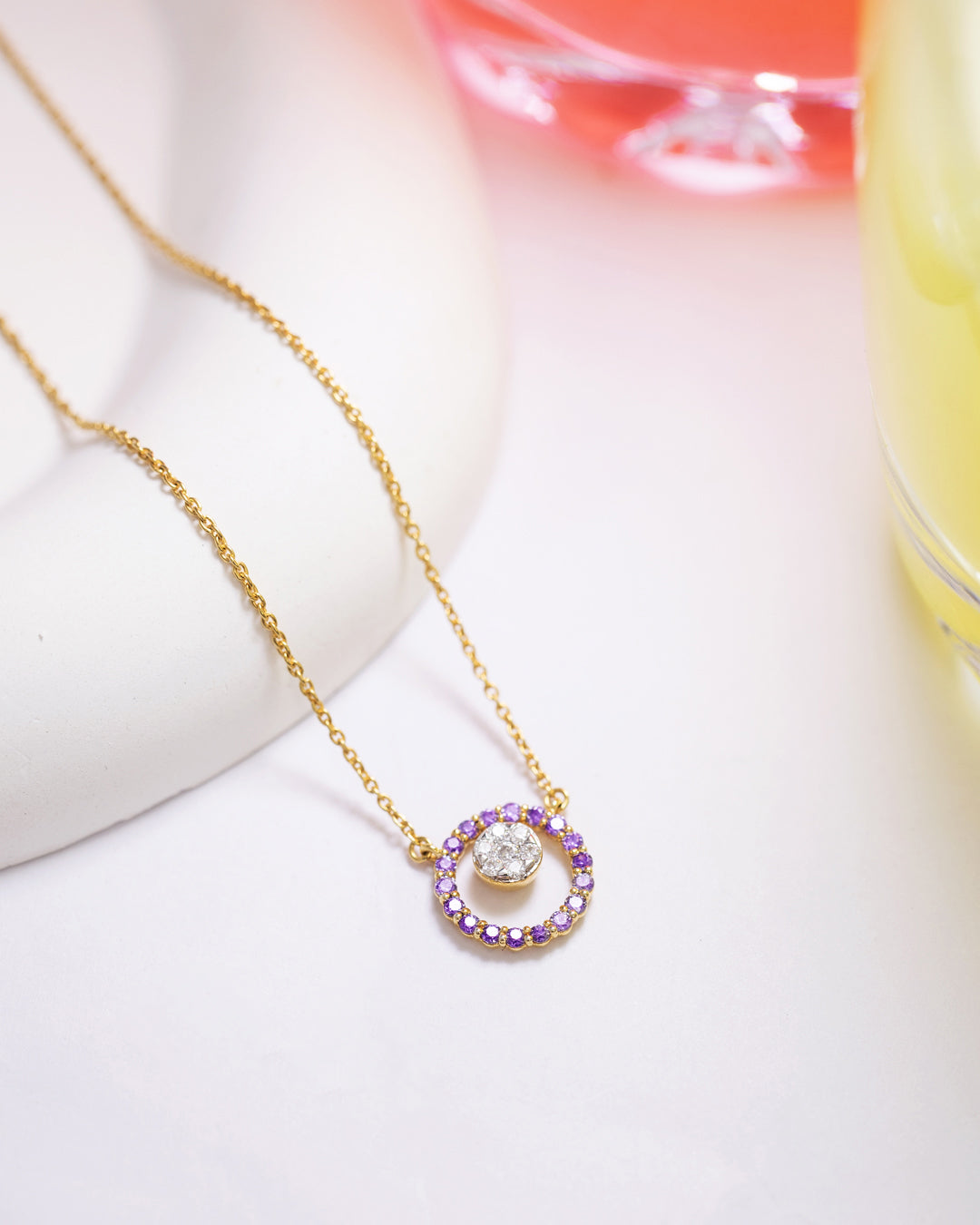 Pink Halo Pendant Necklace