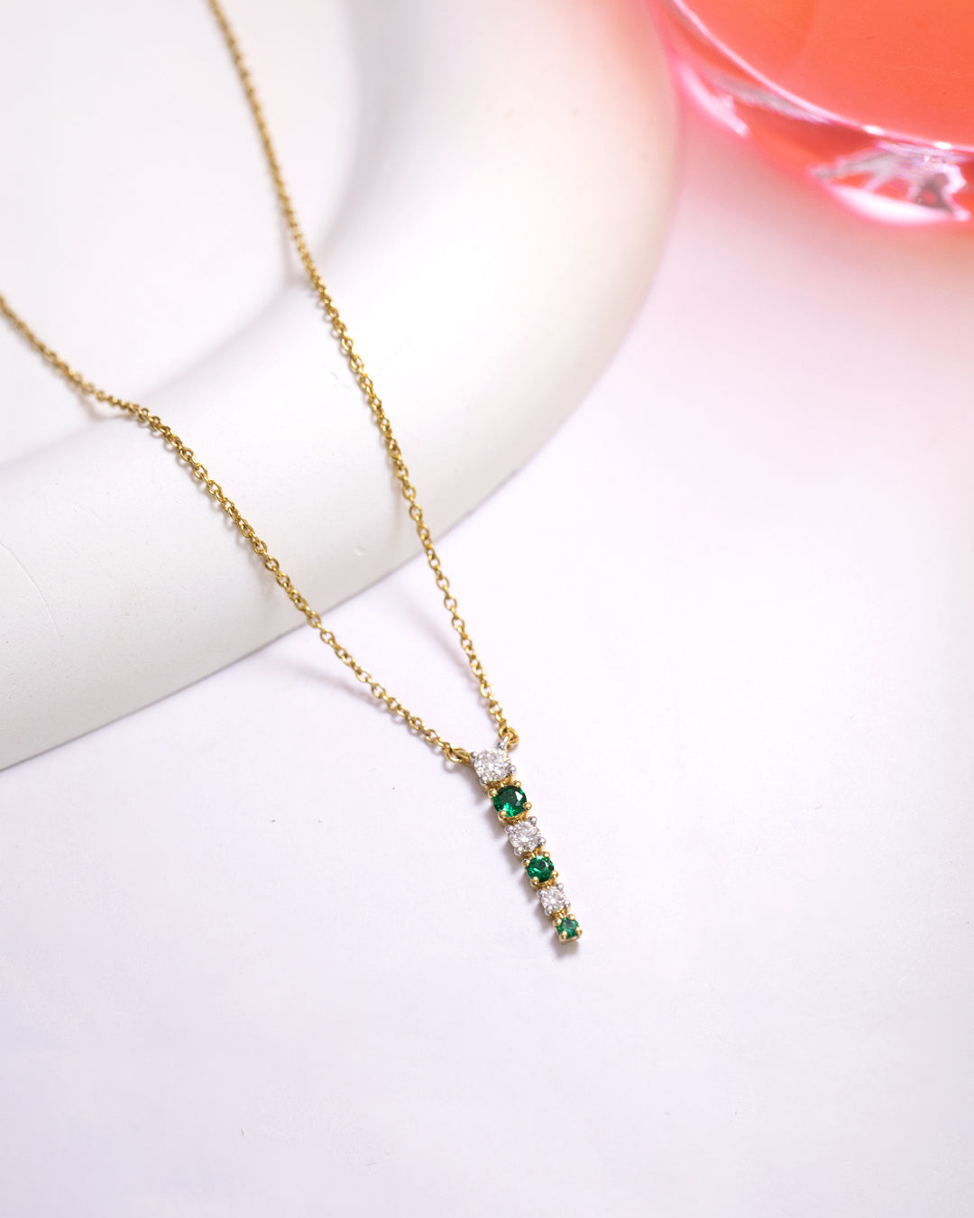 Green White Drop Necklace