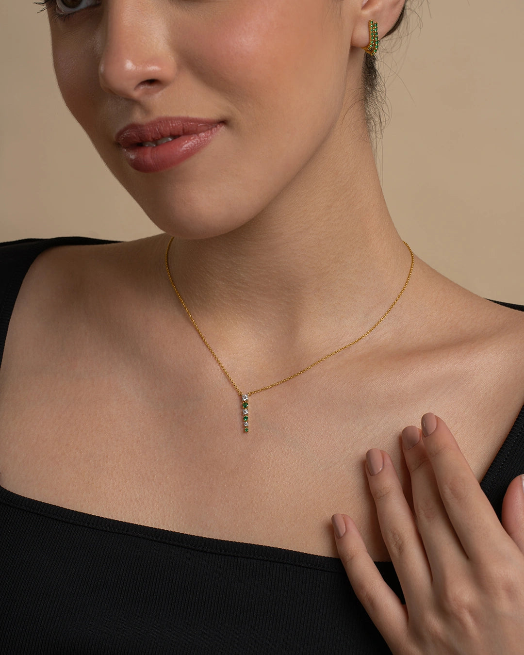 Green White Drop Necklace