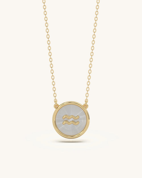 Simple pendant necklace 925 sterling silver 18KT gold vermeil Aquarius design