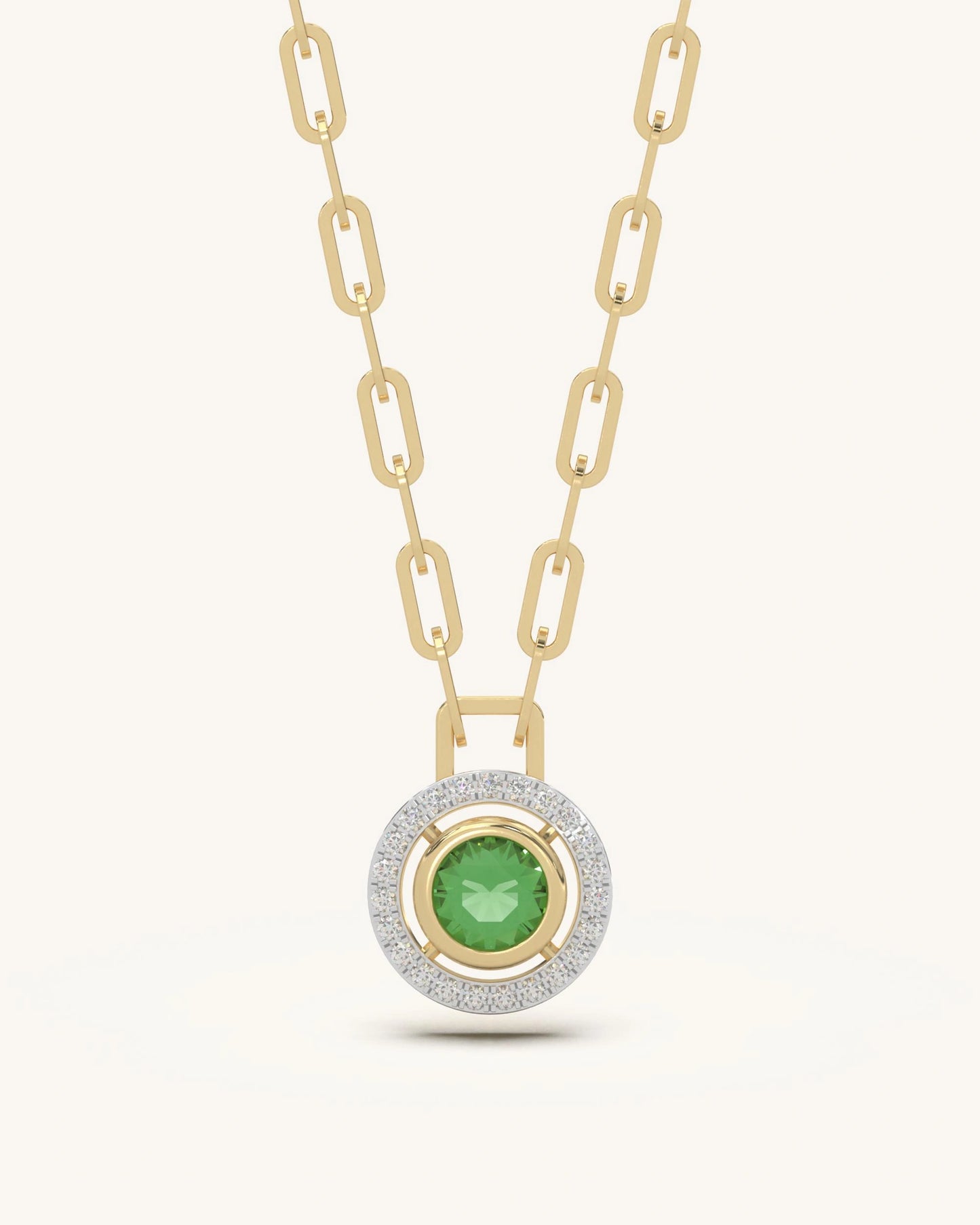 Emerald diamond necklace 925 silver 18KT gold vermeil halo paperclip chain