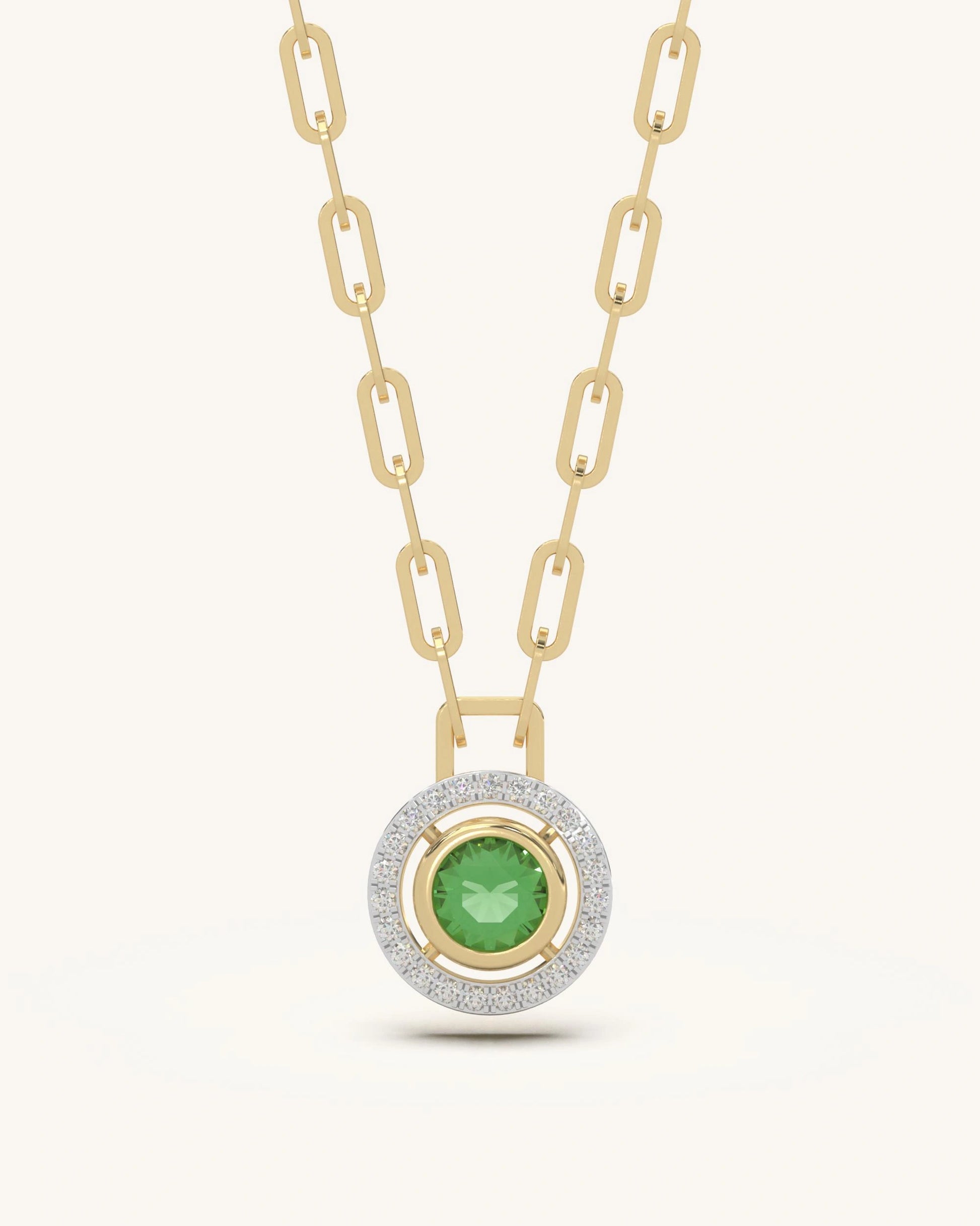 Emerald diamond necklace 925 silver 18KT gold vermeil halo paperclip chain