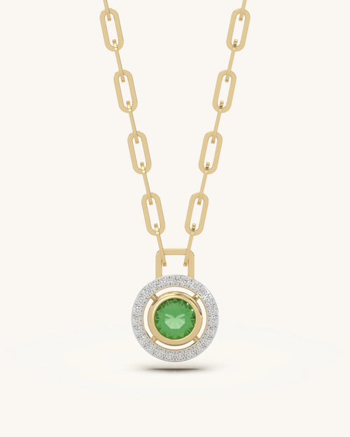 Emerald diamond necklace 925 silver 18KT gold vermeil halo paperclip chain
