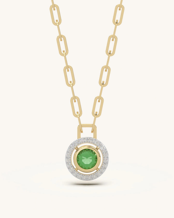 Emerald diamond necklace 925 silver 18KT gold vermeil halo paperclip chain
