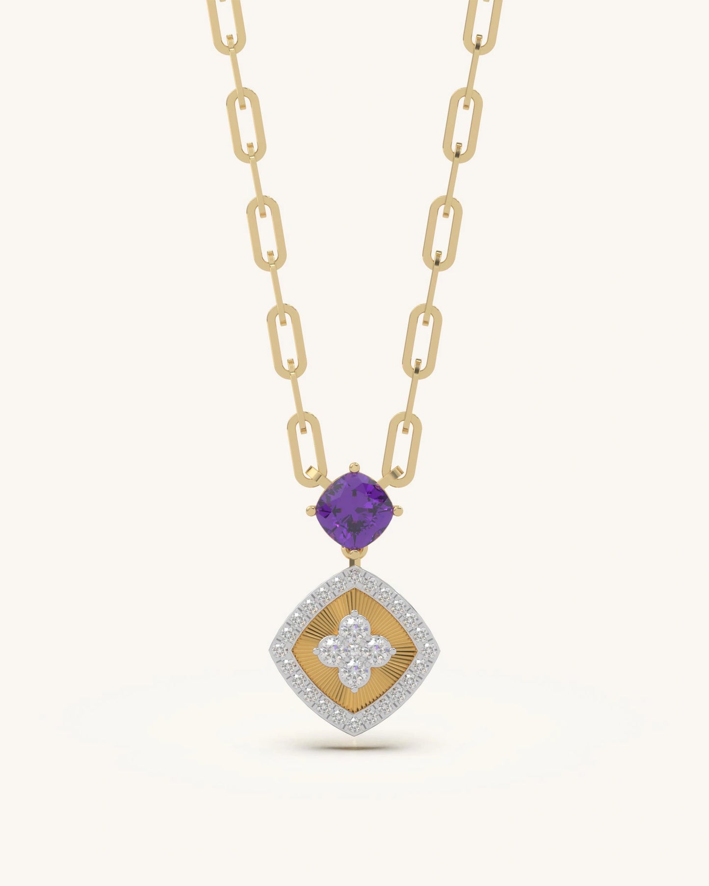 Amethyst necklace 925 silver 18KT gold vermeil cushion cut vintage drop
