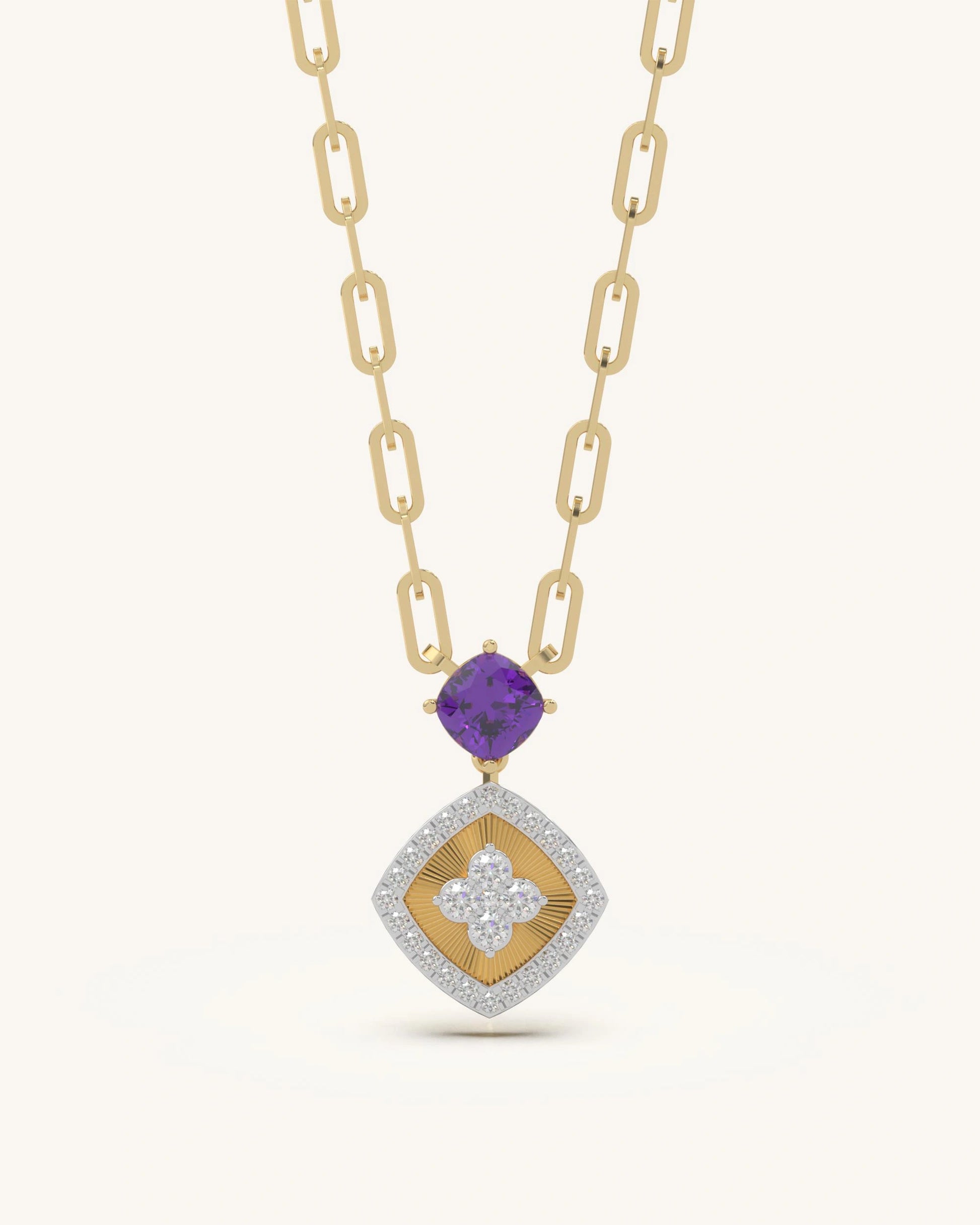 Amethyst necklace 925 silver 18KT gold vermeil cushion cut vintage drop