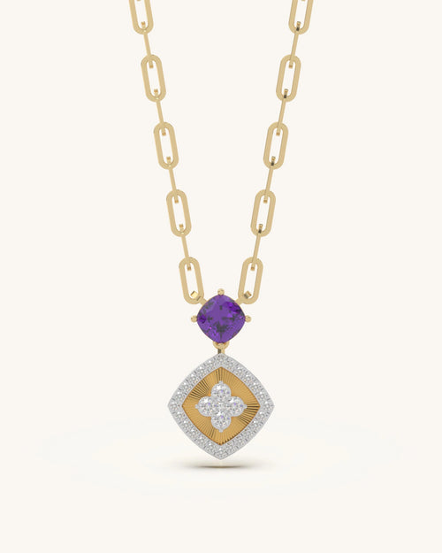 Amethyst necklace 925 silver 18KT gold vermeil cushion cut vintage drop