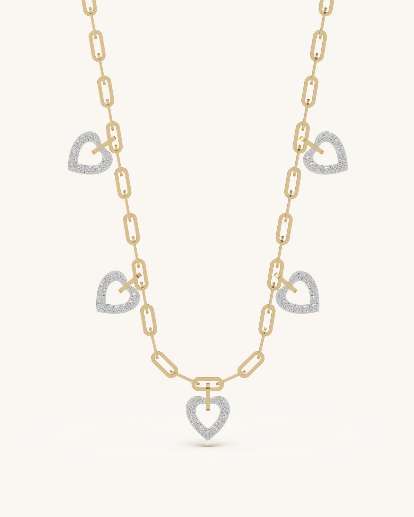 Charm necklace 925 silver 18KT gold vermeil open heart paperclip chain