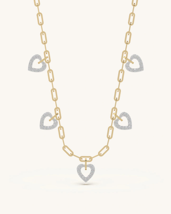Charm necklace 925 silver 18KT gold vermeil open heart paperclip chain