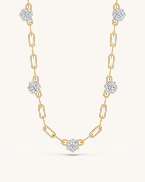 Diamond necklace womens 925 silver 18KT gold vermeil floral cluster necklace