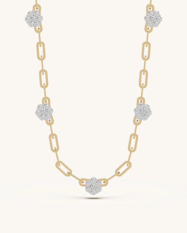 Diamond necklace womens 925 silver 18KT gold vermeil floral cluster necklace