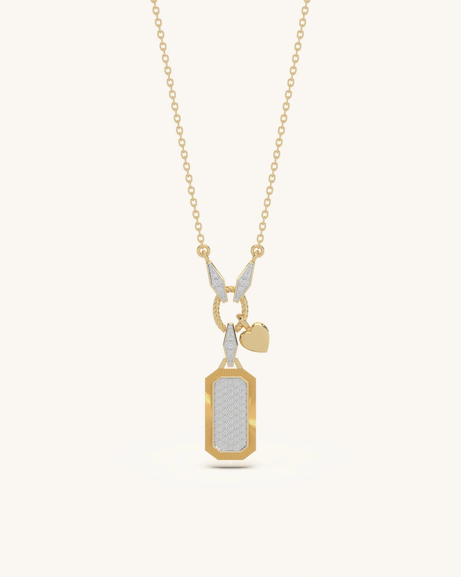 Diamond pendant necklace 925 silver 18KT gold vermeil pavé ribbed heart charm