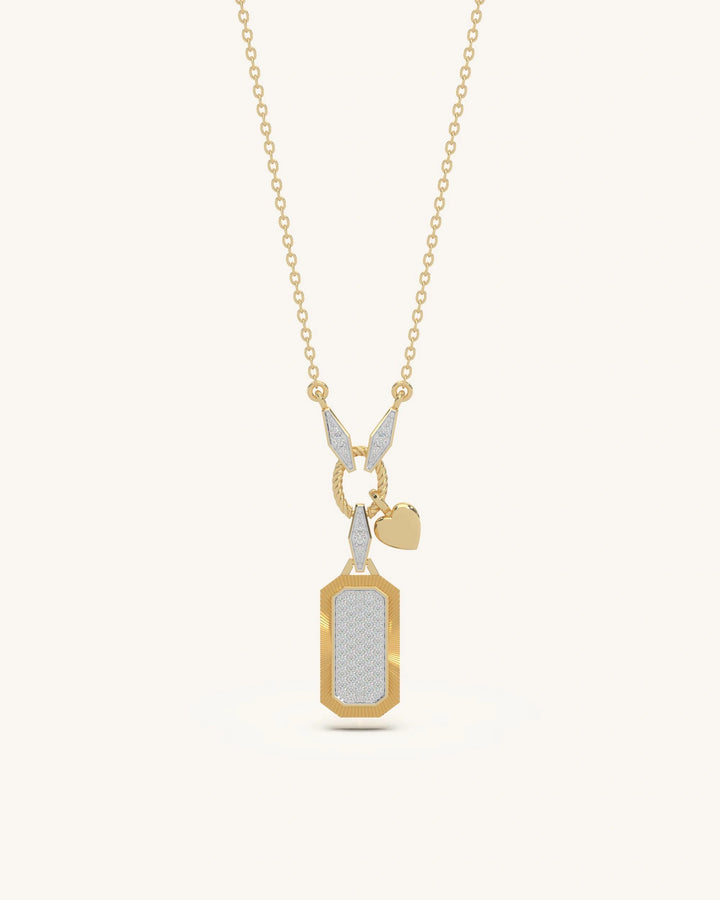 Diamond pendant necklace 925 silver 18KT gold vermeil pavé ribbed heart charm