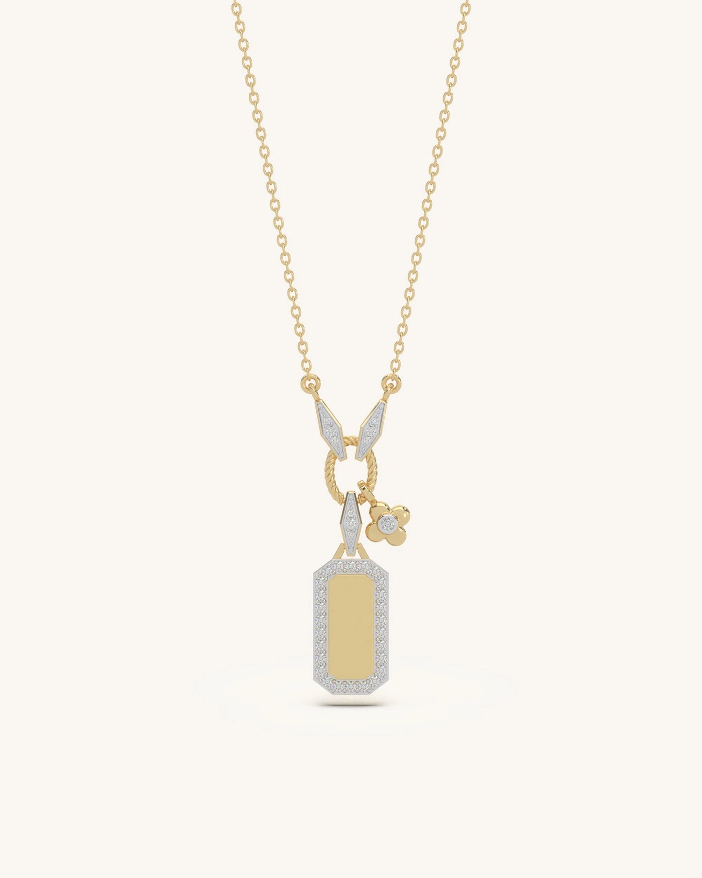 Necklace gold chain with pendant 925 silver 18KT gold vermeil matte rectangular design