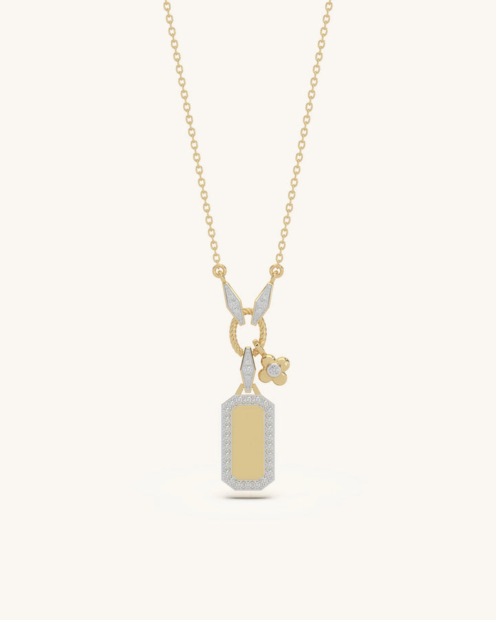 Necklace gold chain with pendant 925 silver 18KT gold vermeil matte rectangular design