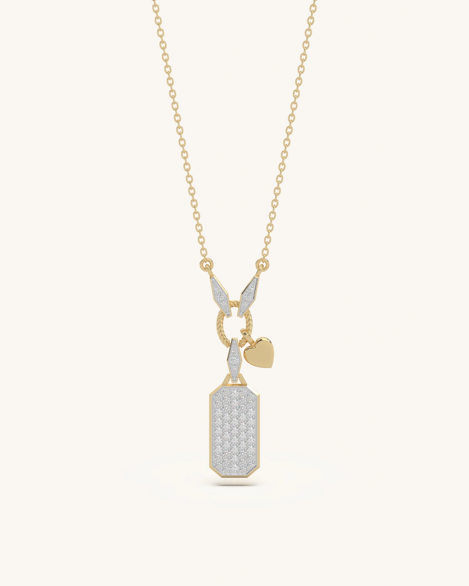 Mens pendant necklace 925 silver 18KT gold vermeil pavé rectangle design