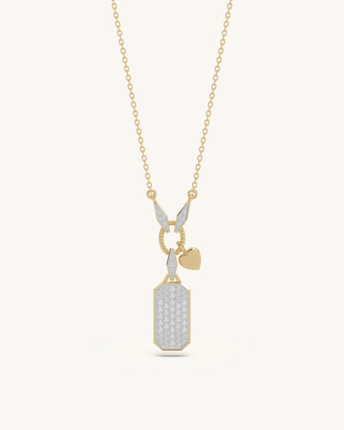 Mens pendant necklace 925 silver 18KT gold vermeil pavé rectangle design