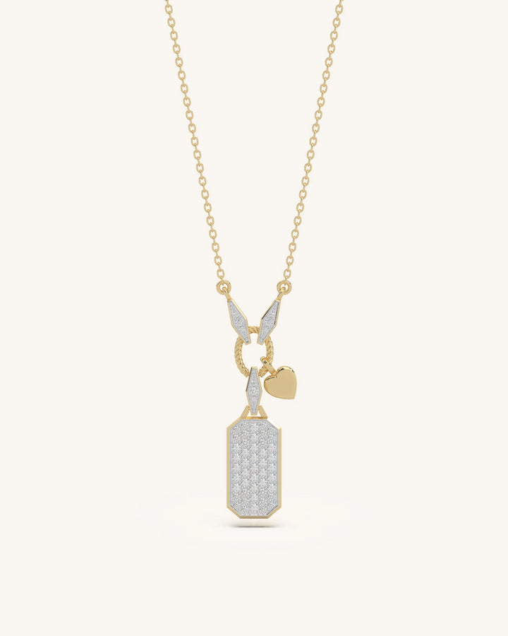 Mens pendant necklace 925 silver 18KT gold vermeil pavé rectangle design