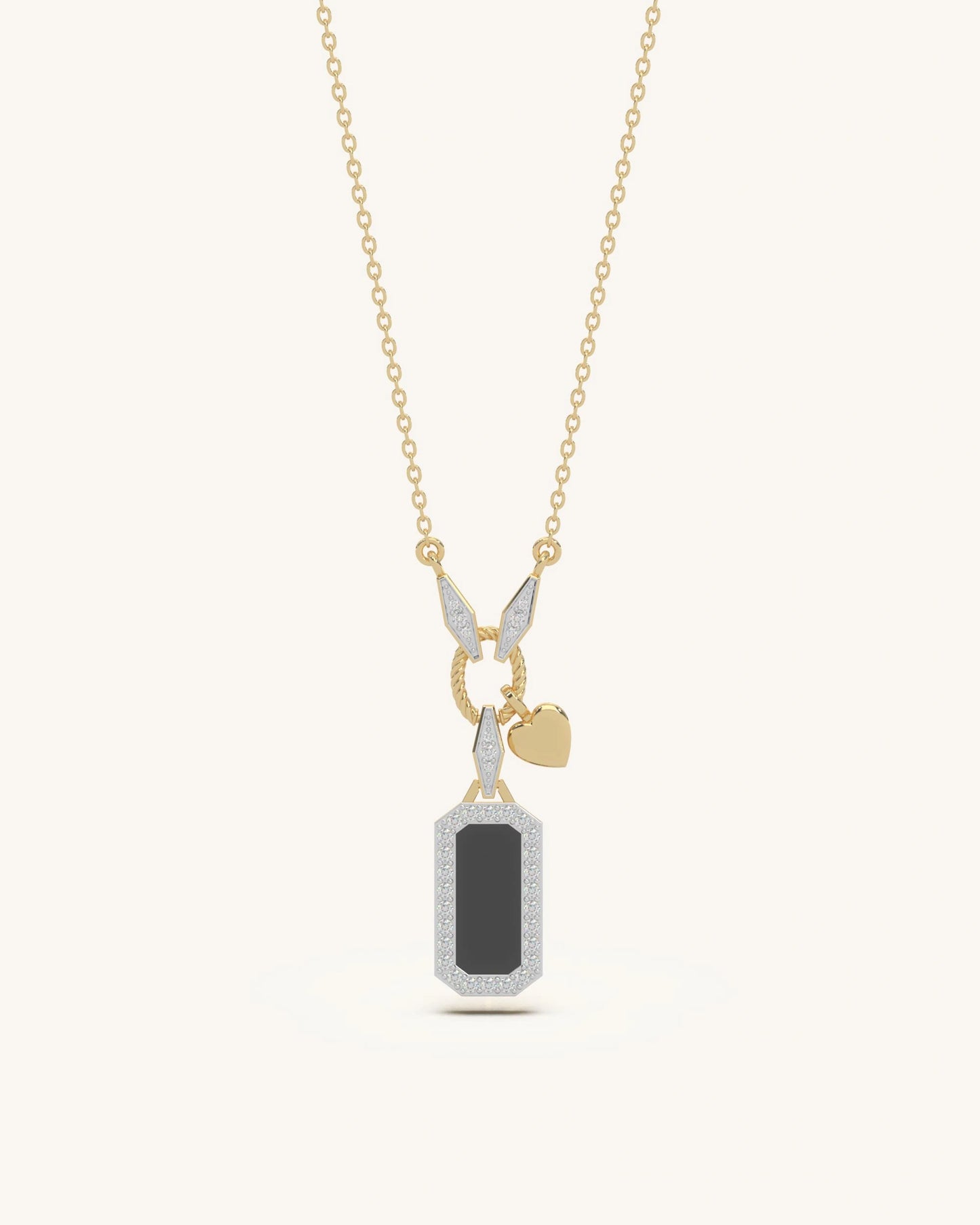 Black necklace 925 silver 18KT gold vermeil onyx rectangle pendant