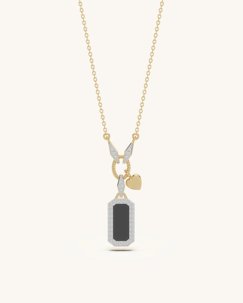 Black necklace 925 silver 18KT gold vermeil onyx rectangle pendant