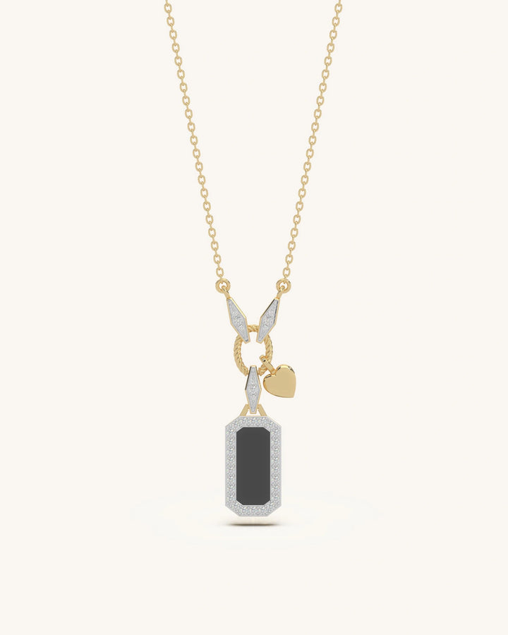 Black necklace 925 silver 18KT gold vermeil onyx rectangle pendant