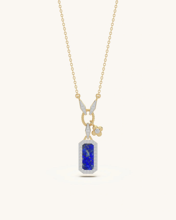 Lapis lazuli necklace 925 silver 18KT gold vermeil blue inlay pendant