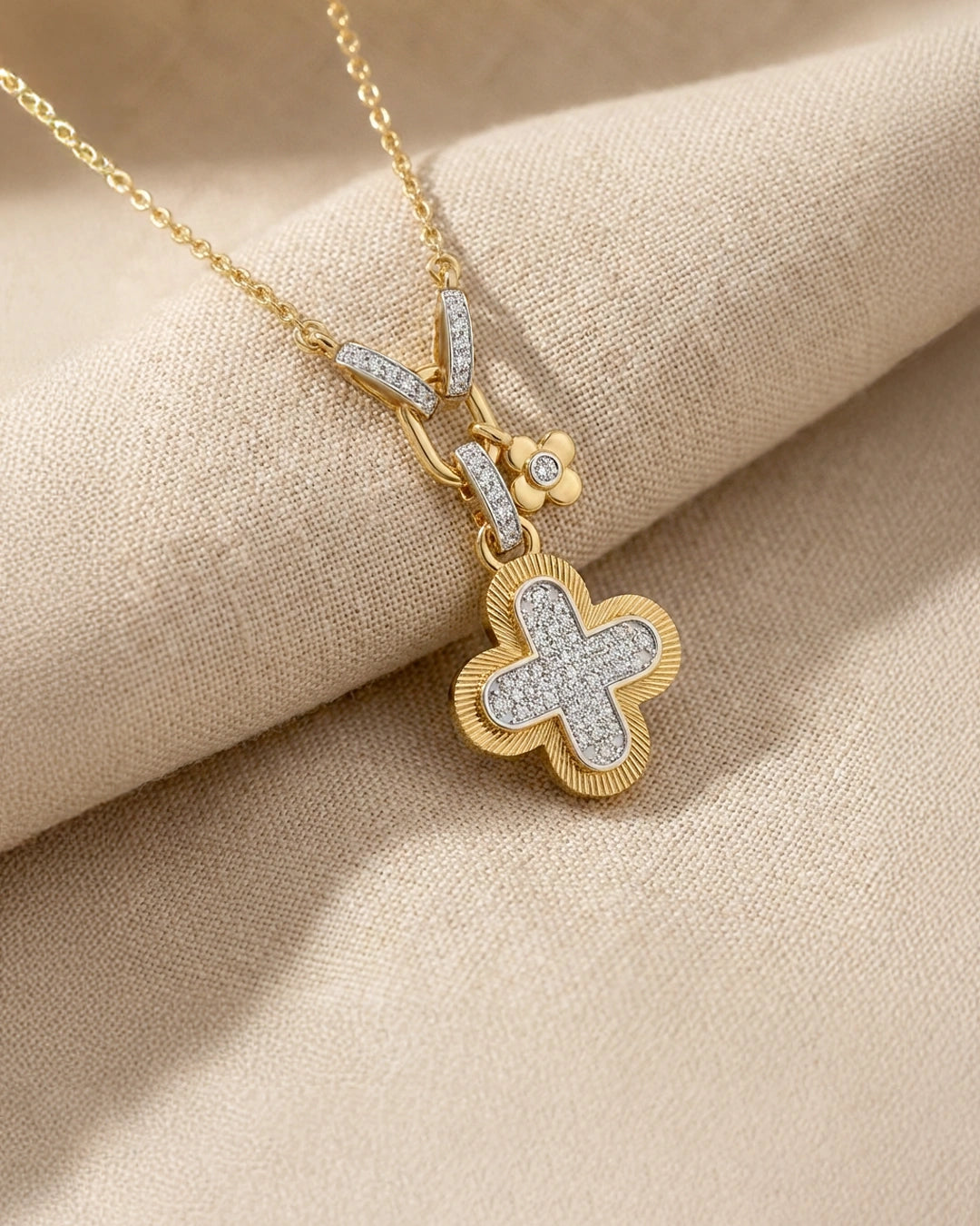 Textured Radiant Clover Necklace