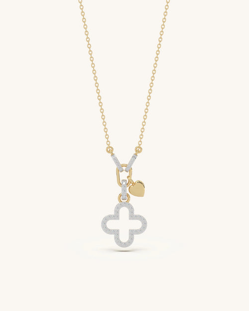 Clover necklace 925 silver 18KT gold vermeil open halo design