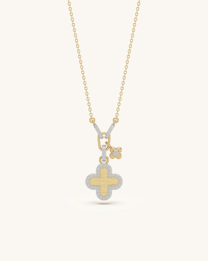 Clover necklace 925 silver 18KT gold vermeil matte gold halo design