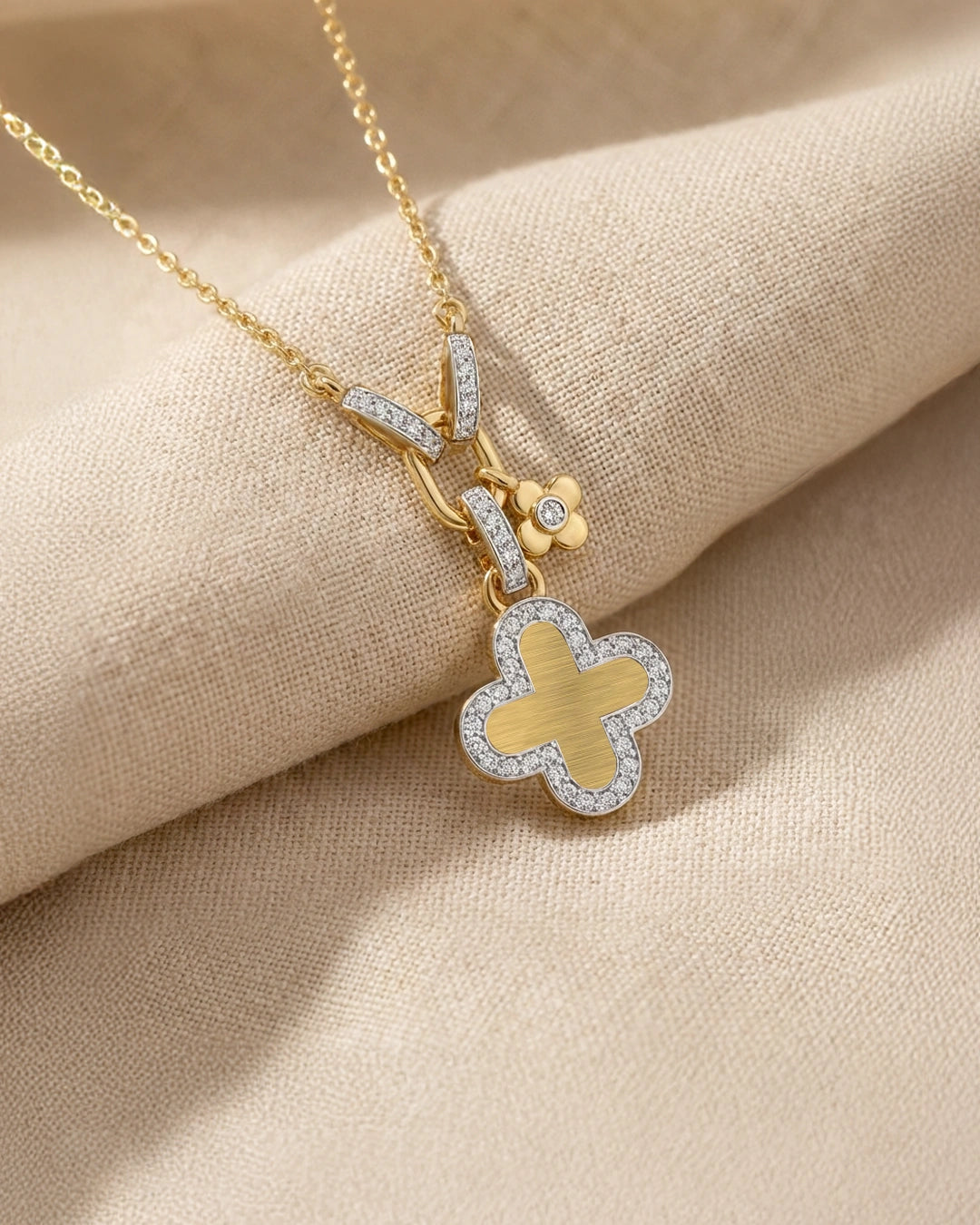 Gilded Texture Clover Necklace