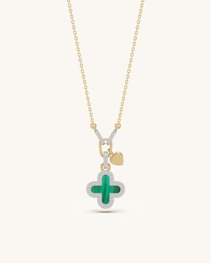 Clover pendant necklace 925 silver 18KT gold vermeil malachite design