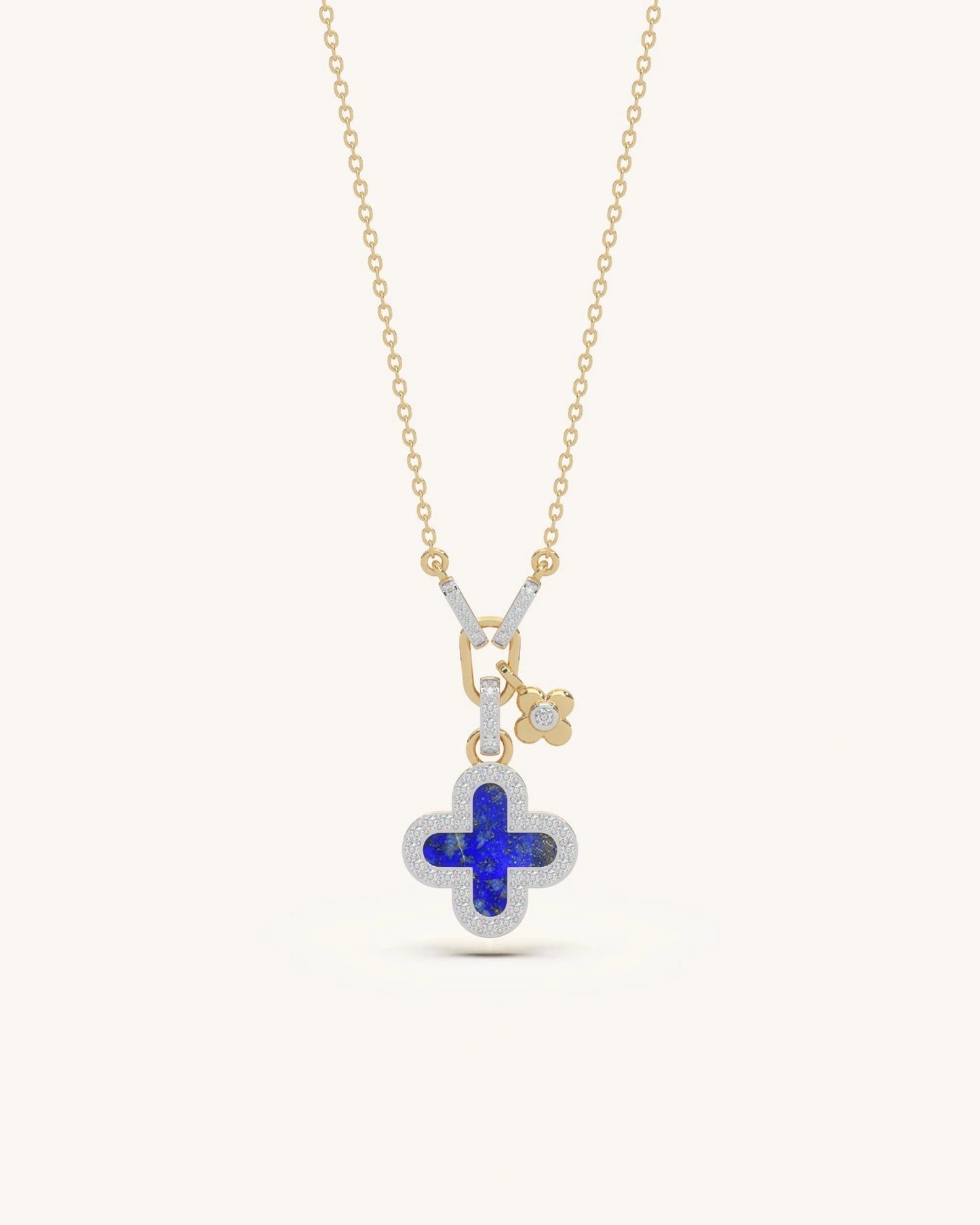 Clover pendant necklace 925 silver 18KT gold vermeil lapis blue design