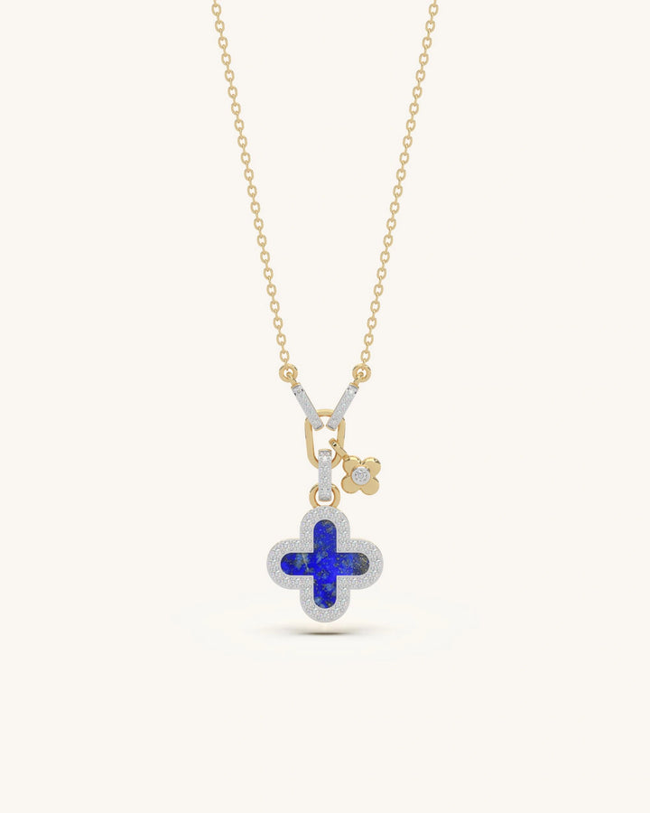Clover pendant necklace 925 silver 18KT gold vermeil lapis blue design