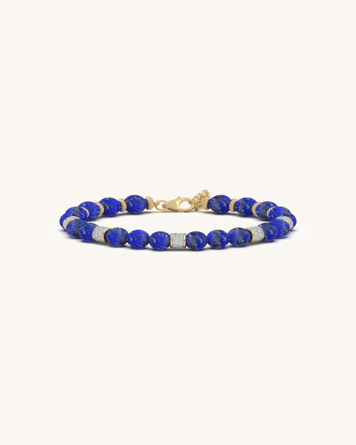 Blue stone bracelet with Lapis beads and textured gold elements