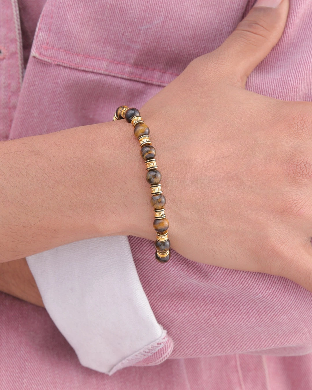 Tiger's Eye Geometric Enamel Bracelet