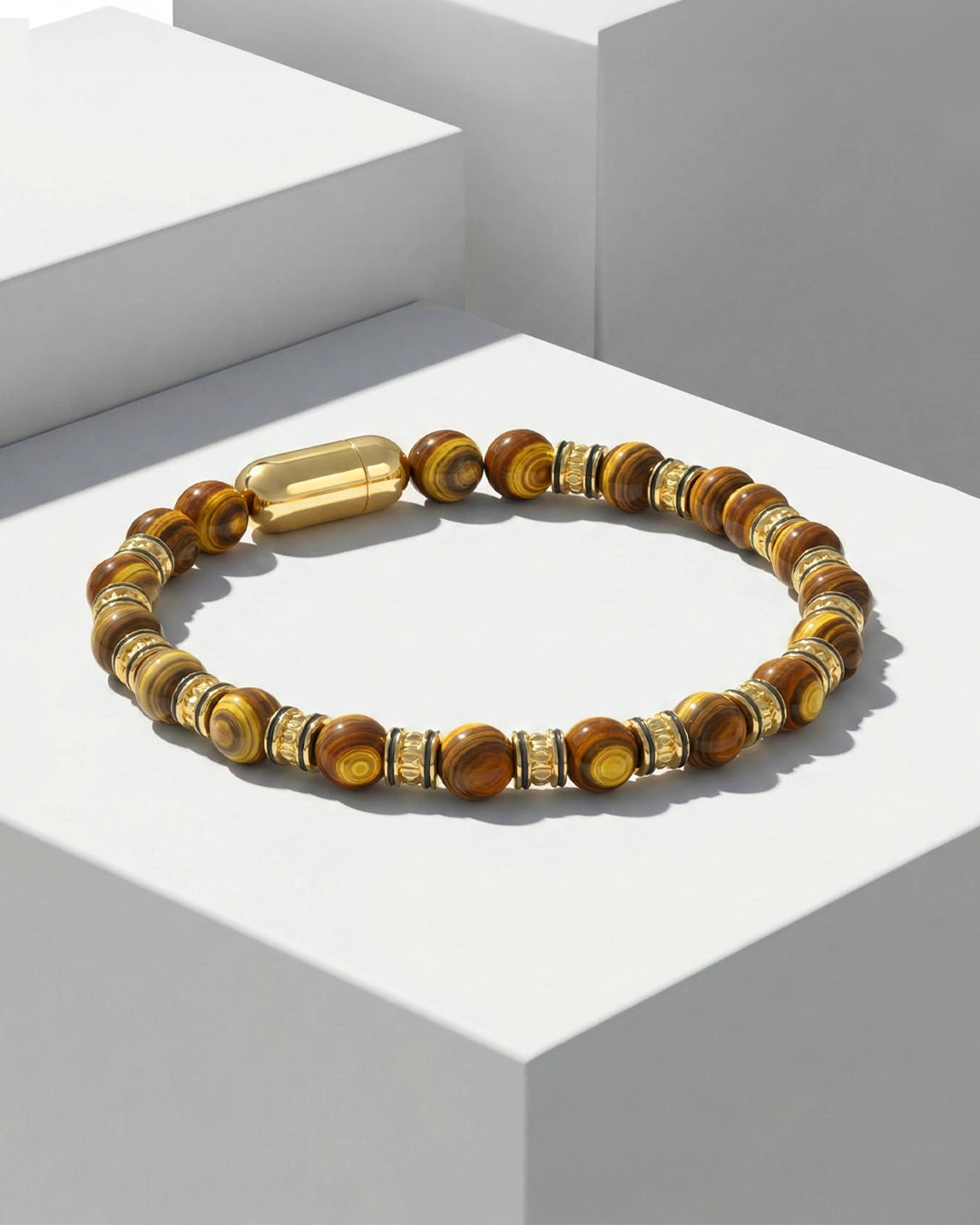 Tiger's Eye Geometric Enamel Bracelet