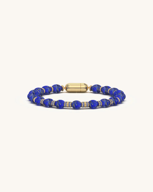 Blue stone bracelet with Lapis Lazuli beads and sapphire pavé spacers